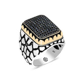 Silver Black Zircon Stone Square Men's Ring